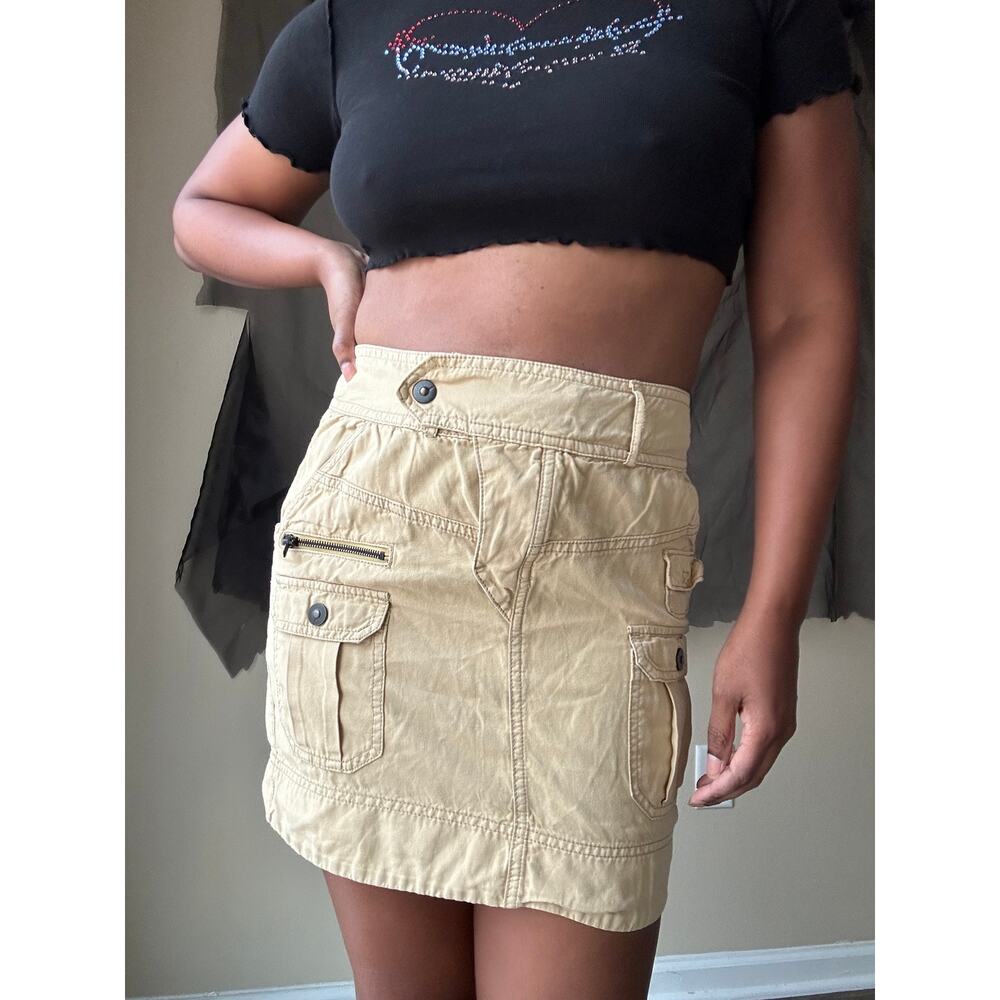 Anthropologie Daughters of Liberation Beige Linen Blend Cargo Skirt Size 4